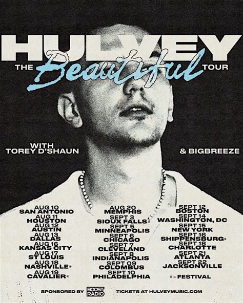 Hulvey tour - Hulvey Social Media: Facebook Instagram Youtube Twitter Website: https://www.reachrecords.com/artists/hulvey/ Cities Jan 26, 2024 Charleston, WV …